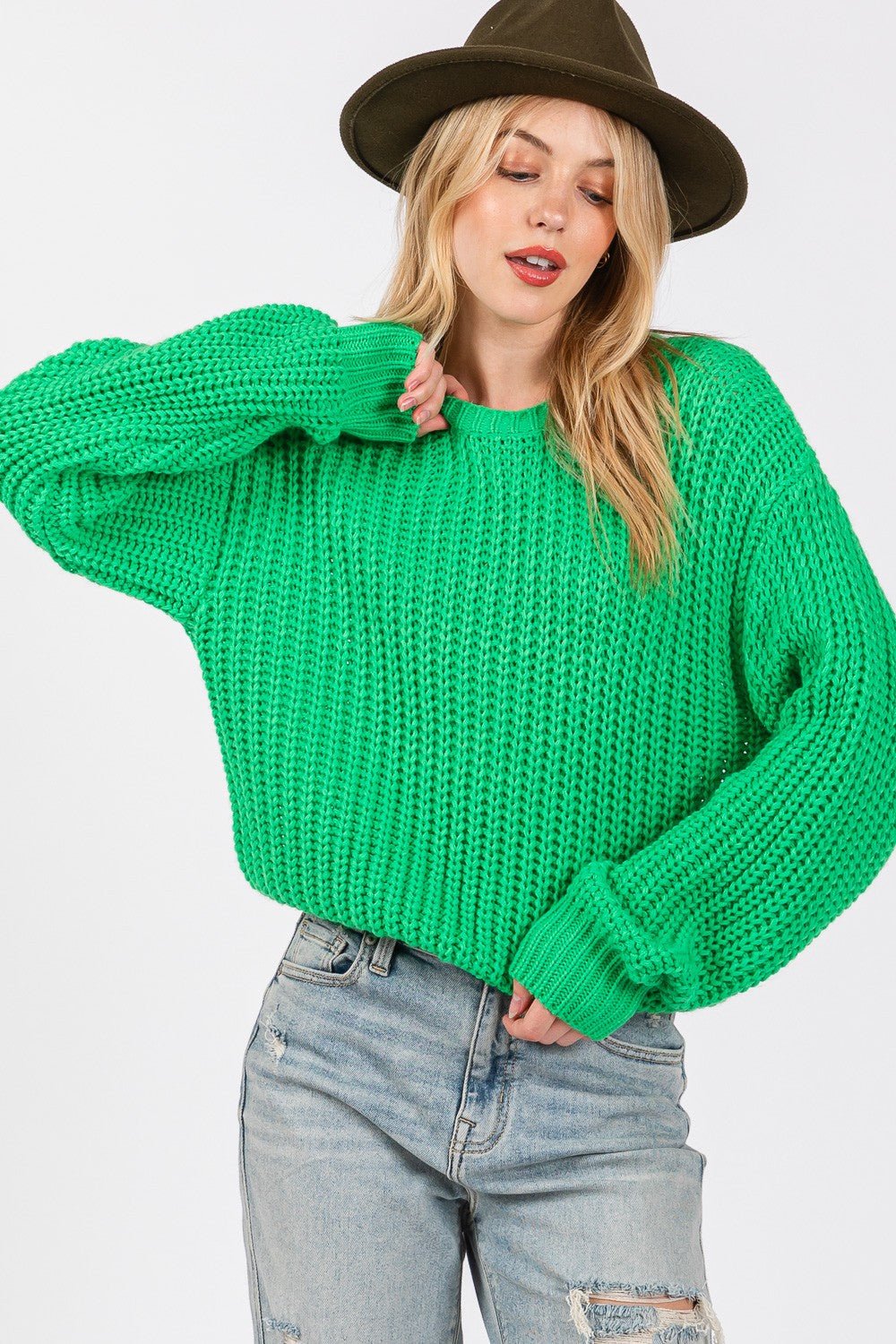 SAGE + FIG Round Neck Drop Shoulder Sweater - Bitsy Gypsy Boutique