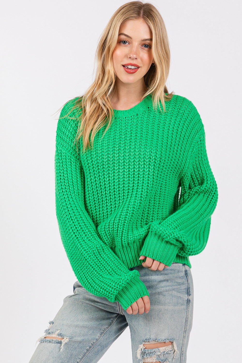 SAGE + FIG Round Neck Drop Shoulder Sweater - Bitsy Gypsy Boutique
