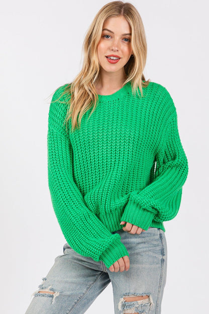 SAGE + FIG Round Neck Drop Shoulder Sweater - Bitsy Gypsy Boutique