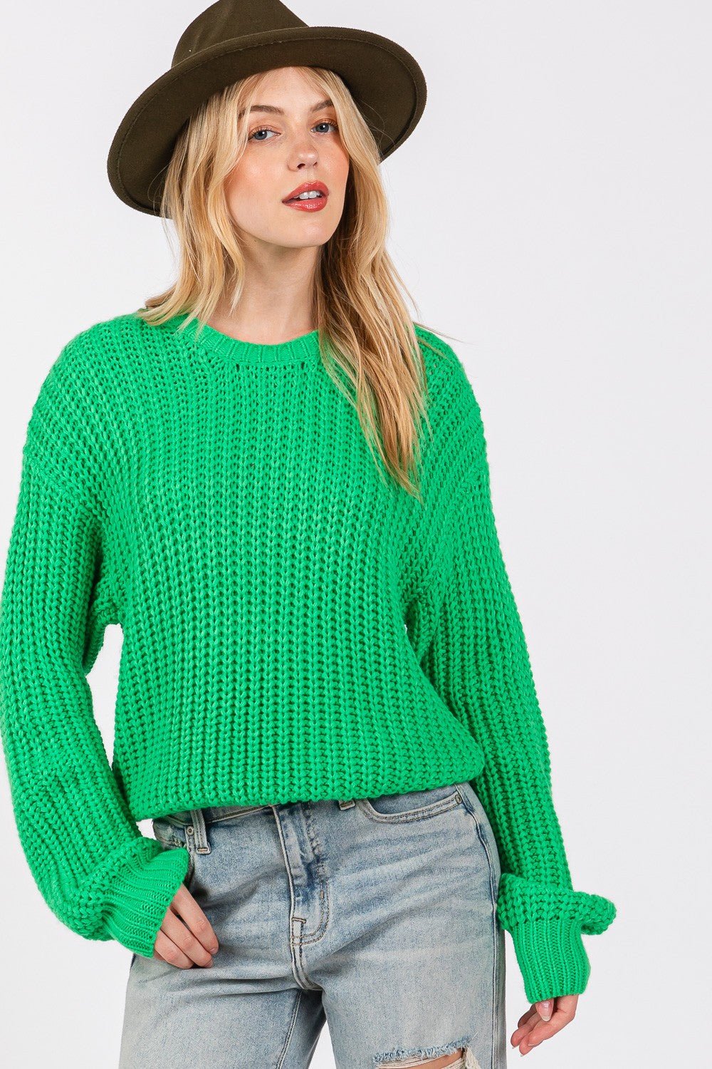 SAGE + FIG Round Neck Drop Shoulder Sweater - Bitsy Gypsy Boutique