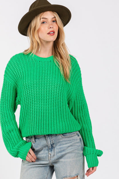 SAGE + FIG Round Neck Drop Shoulder Sweater - Bitsy Gypsy Boutique