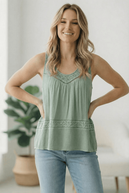 Sage & Sweet Lace Tank Top - Bitsy Gypsy Boutique
