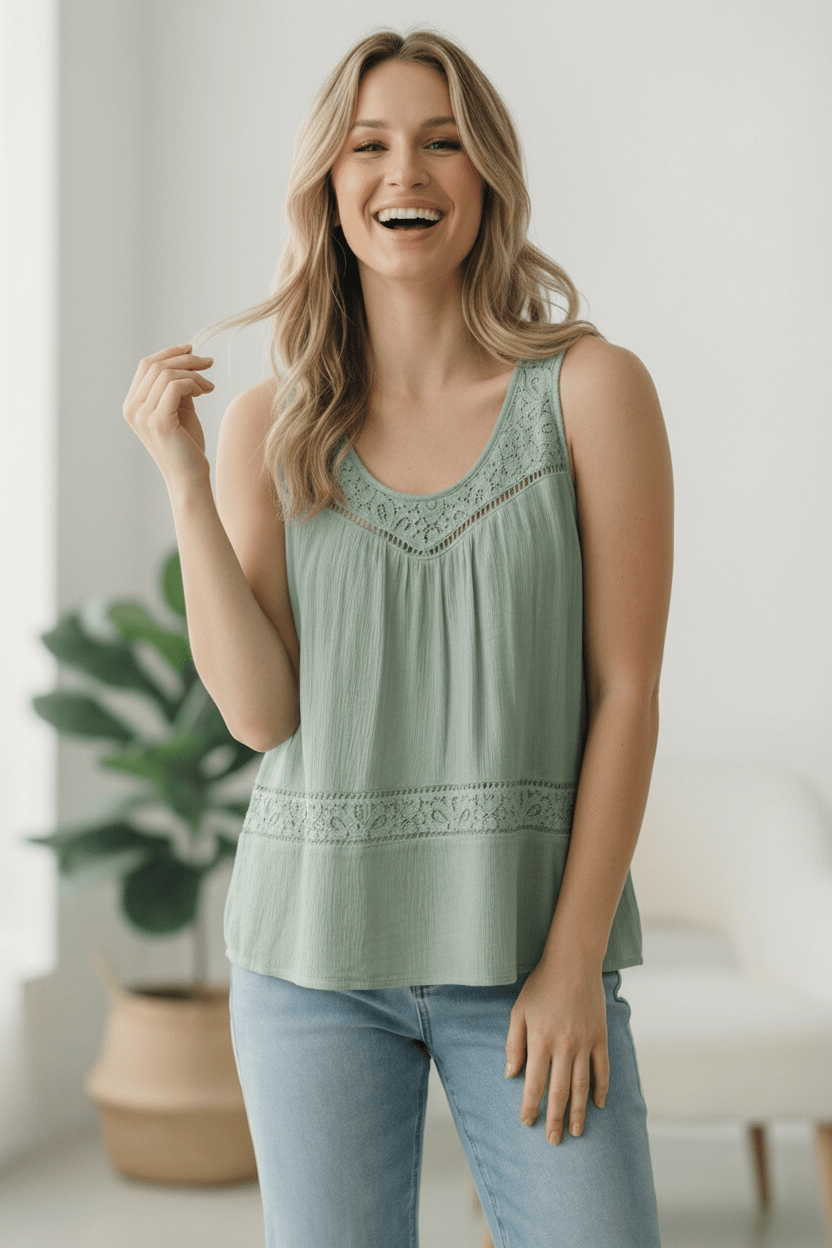 Sage & Sweet Lace Tank Top - Bitsy Gypsy Boutique