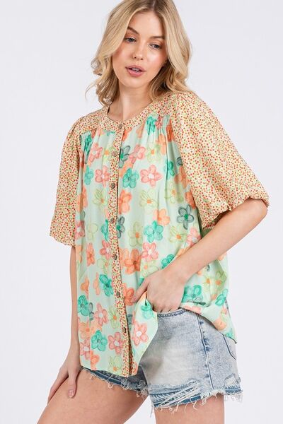 SAGE+FIG Button Down Bubble Sleeves Shirt - Bitsy Gypsy Boutique