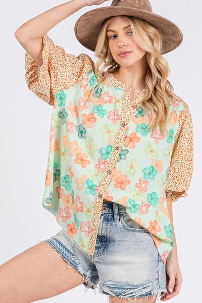 SAGE+FIG Button Down Bubble Sleeves Shirt - Bitsy Gypsy Boutique