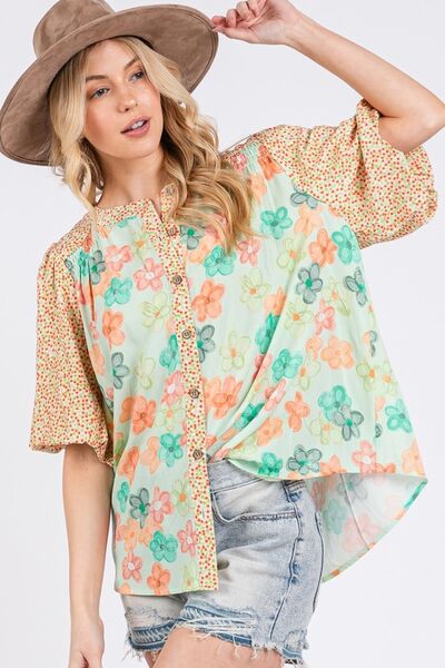 SAGE+FIG Button Down Bubble Sleeves Shirt - Bitsy Gypsy Boutique