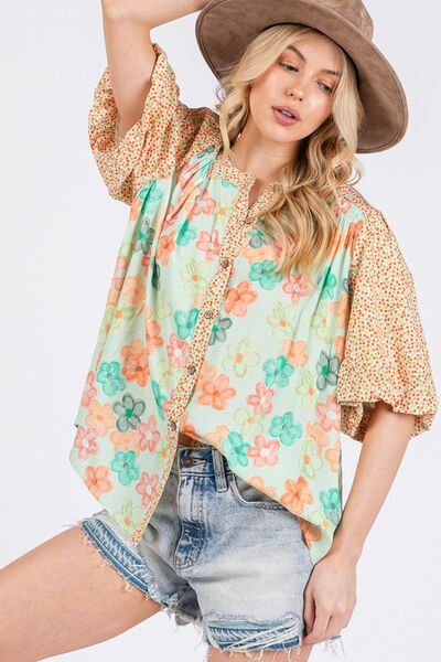 SAGE+FIG Button Down Bubble Sleeves Shirt - Bitsy Gypsy Boutique