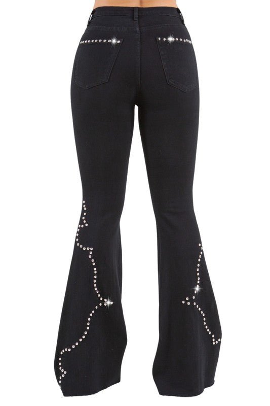 Santa Fe Bell Bottom Jean in Black - Bitsy Gypsy Boutique