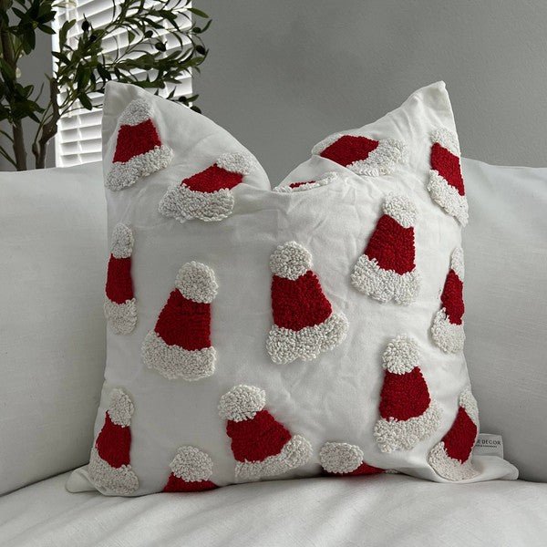 Santa Hat Throw Pillow Cover, 20x20 Tufted Design - Bitsy Gypsy Boutique