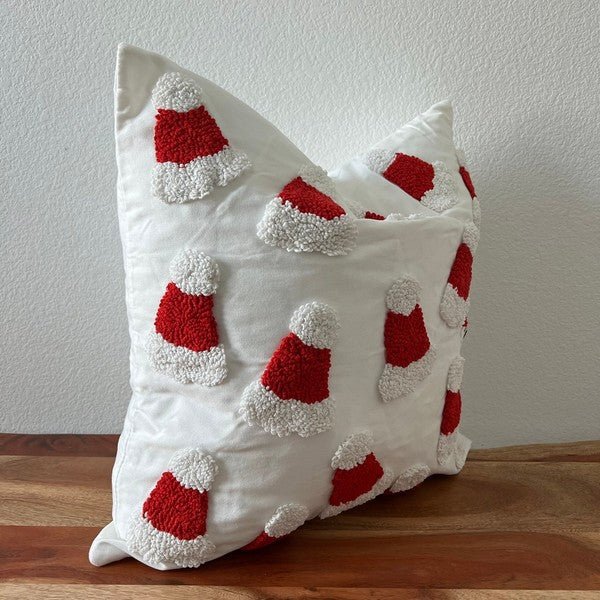 Santa Hat Throw Pillow Cover, 20x20 Tufted Design - Bitsy Gypsy Boutique