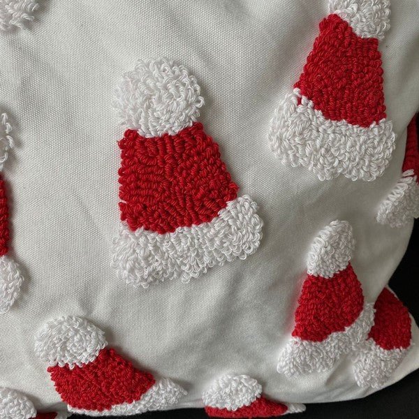 Santa Hat Throw Pillow Cover, 20x20 Tufted Design - Bitsy Gypsy Boutique