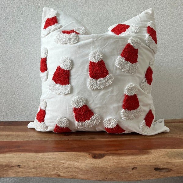 Santa Hat Throw Pillow Cover, 20x20 Tufted Design - Bitsy Gypsy Boutique