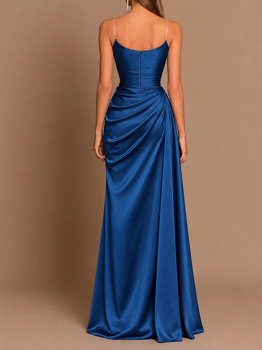 Satin Cowl Neck High Slit Evening Maxi Dress - Bitsy Gypsy Boutique