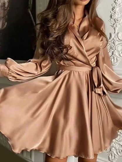 Satin Surplice Long Sleeve Mini Dress - Bitsy Gypsy Boutique