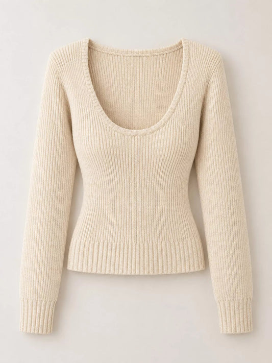 Scoop Neck Ribbed Knit Slim-Fit Sweater - Bitsy Gypsy Boutique