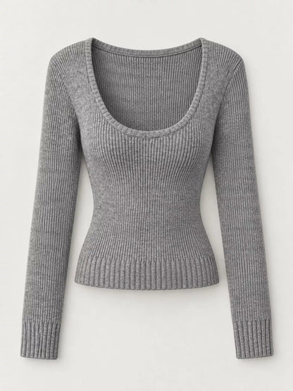 Scoop Neck Ribbed Knit Slim-Fit Sweater - Bitsy Gypsy Boutique