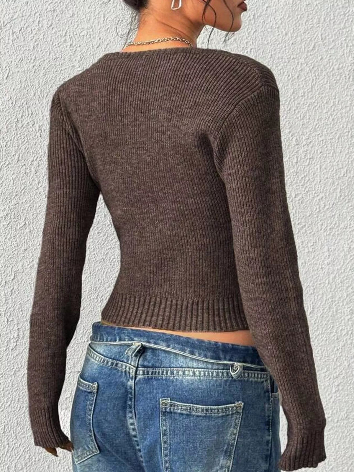 Scoop Neck Ribbed Knit Slim-Fit Sweater - Bitsy Gypsy Boutique