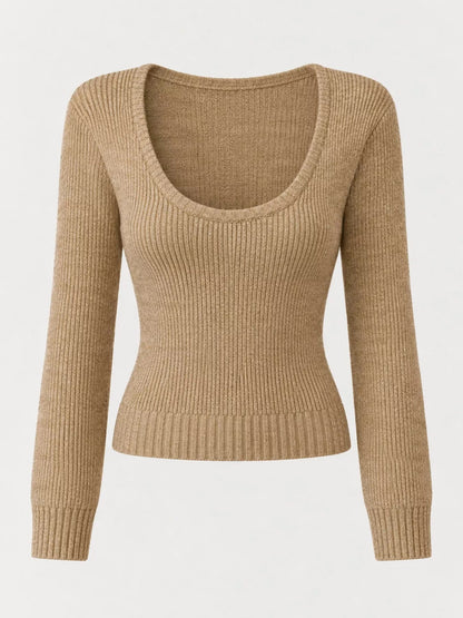 Scoop Neck Ribbed Knit Slim-Fit Sweater - Bitsy Gypsy Boutique