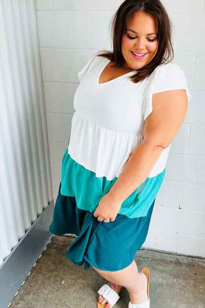 Seafoam & Emerald Tiered Frill Sleeve Midi Dress - Bitsy Gypsy Boutique