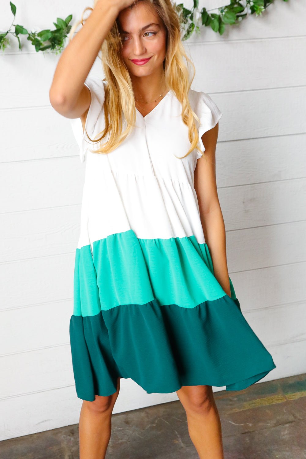 Seafoam & Emerald Tiered Frill Sleeve Midi Dress - Bitsy Gypsy Boutique