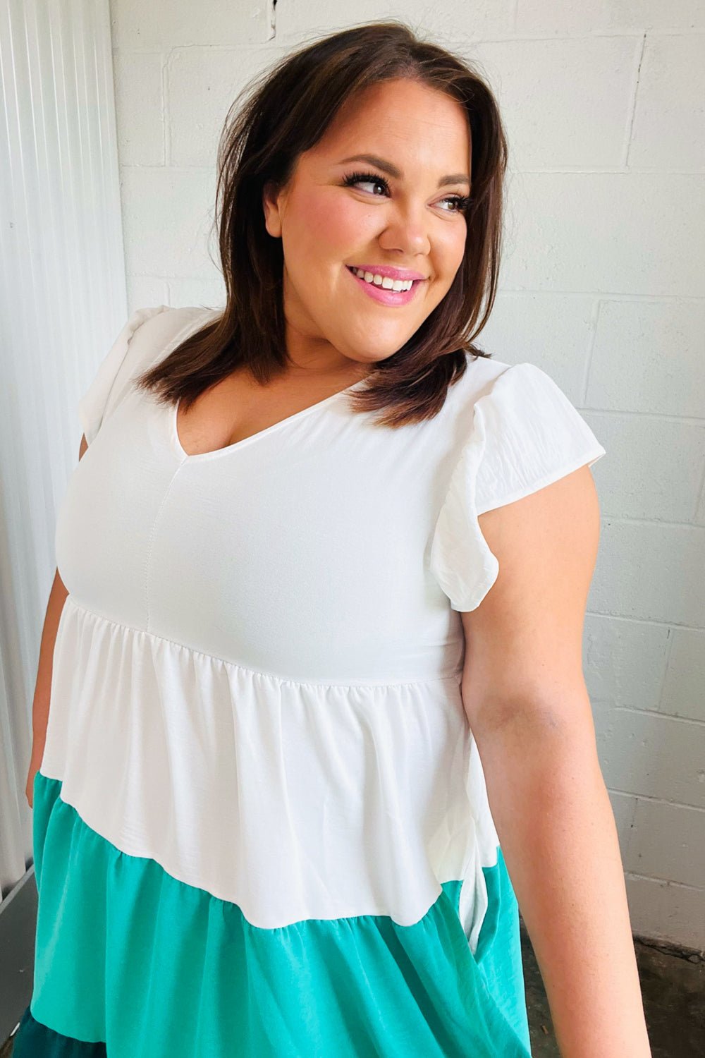 Seafoam & Emerald Tiered Frill Sleeve Midi Dress - Bitsy Gypsy Boutique