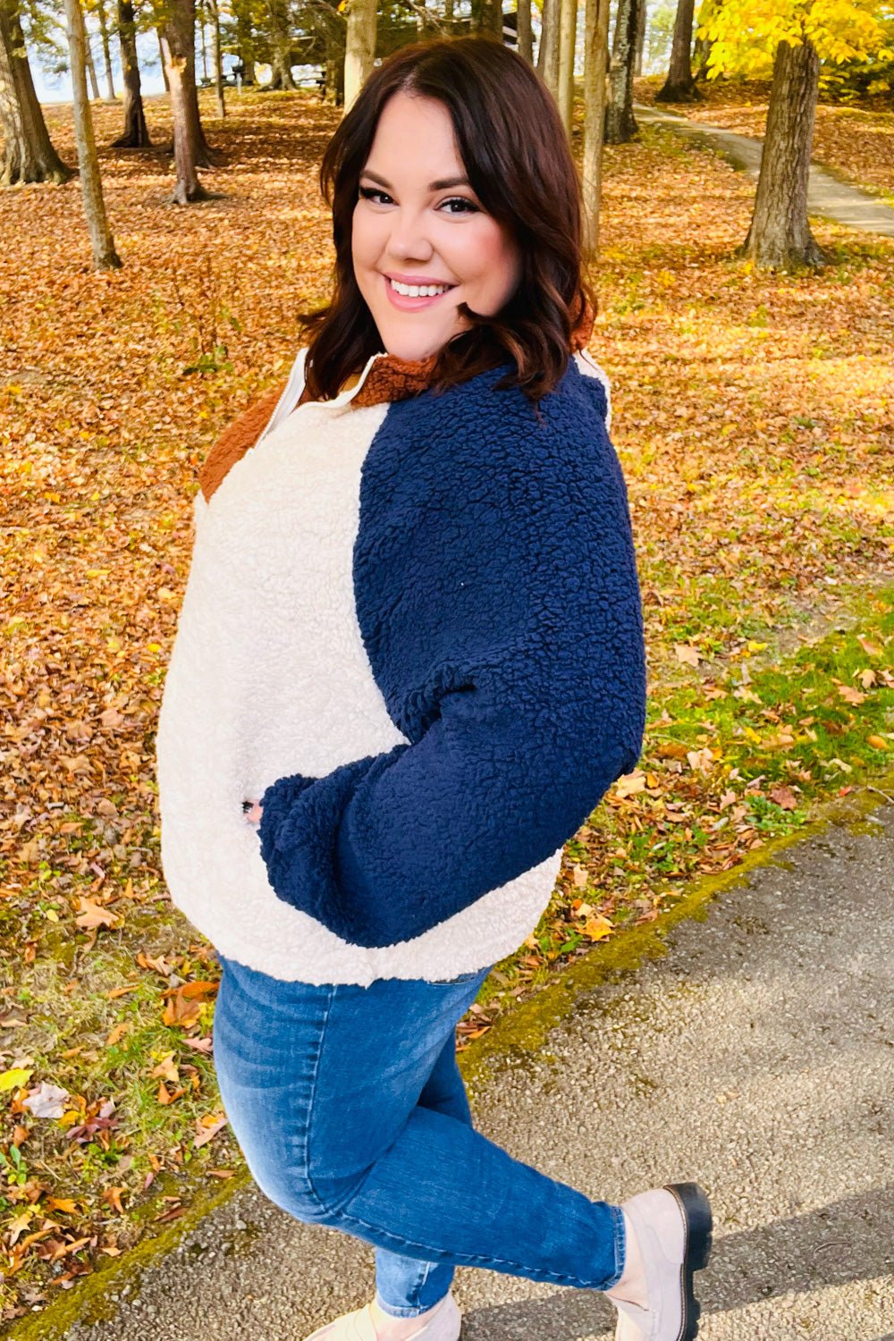 Seize The Day Navy & Taupe Quarter Zip Sherpa Pullover - Bitsy Gypsy Boutique