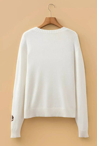 Sequin Football Print Round Neck Long Sleeve Loose Fit Sweater - Bitsy Gypsy Boutique