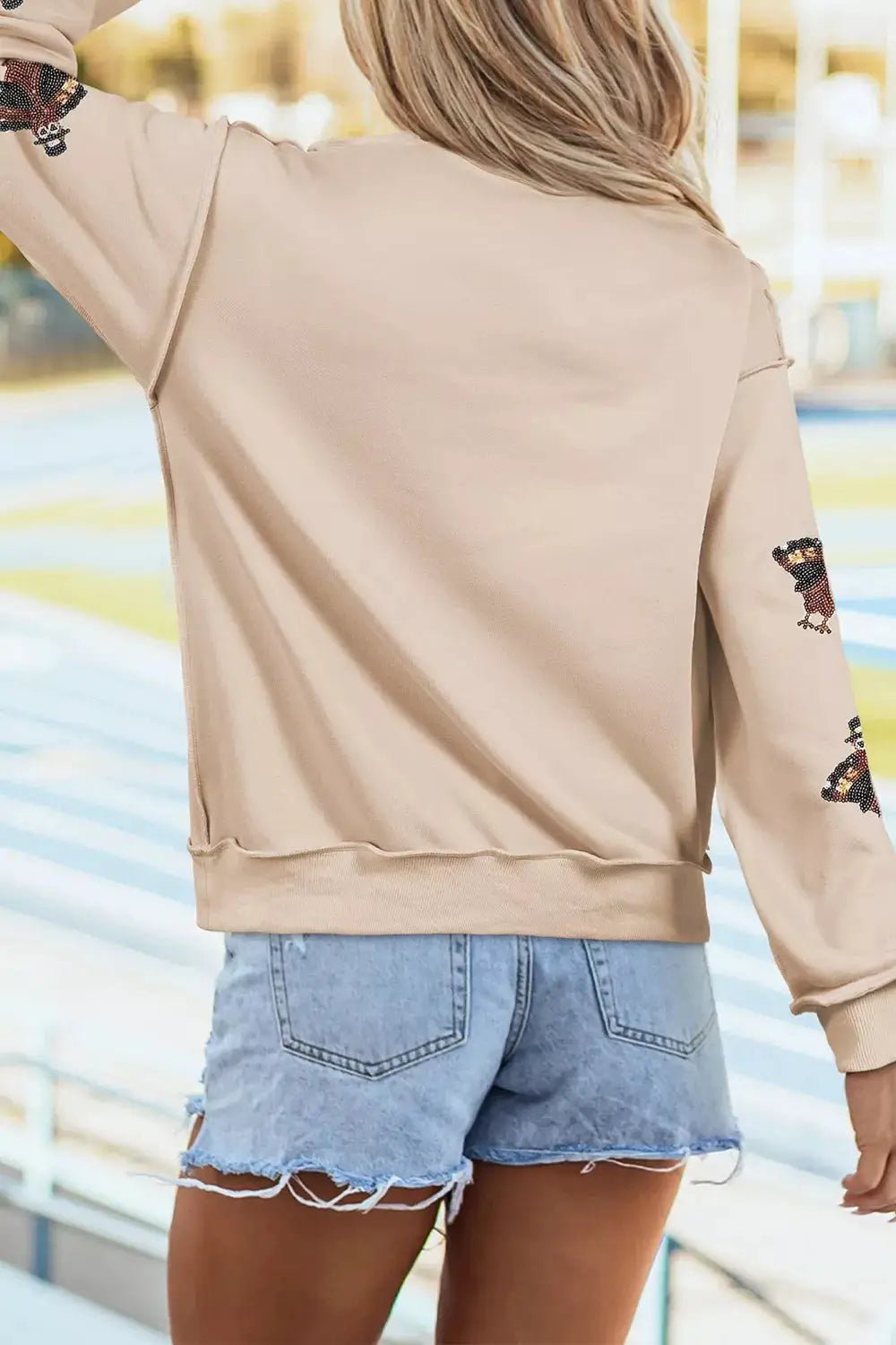 Sequin Turkey Mock Neck Exposed Seam Pullover Sweatshirt - Bitsy Gypsy Boutique