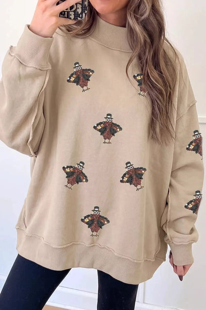 Sequin Turkey Mock Neck Exposed Seam Pullover Sweatshirt - Bitsy Gypsy Boutique