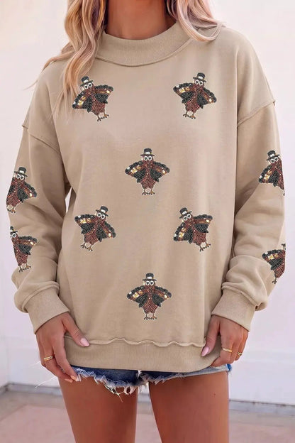 Sequin Turkey Mock Neck Exposed Seam Pullover Sweatshirt - Bitsy Gypsy Boutique