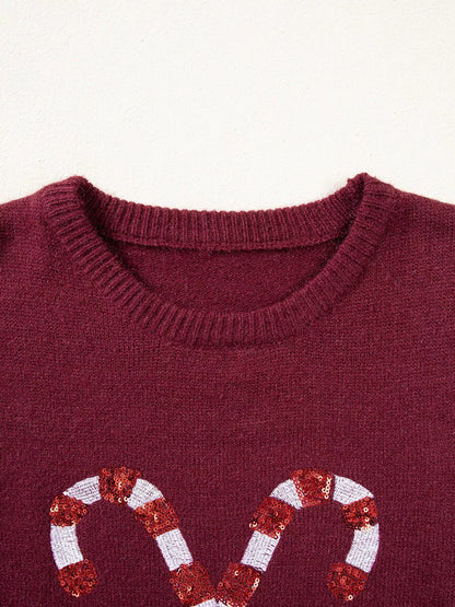 Sequined Candy Cane Festive Casual Christmas Sweater - Bitsy Gypsy Boutique