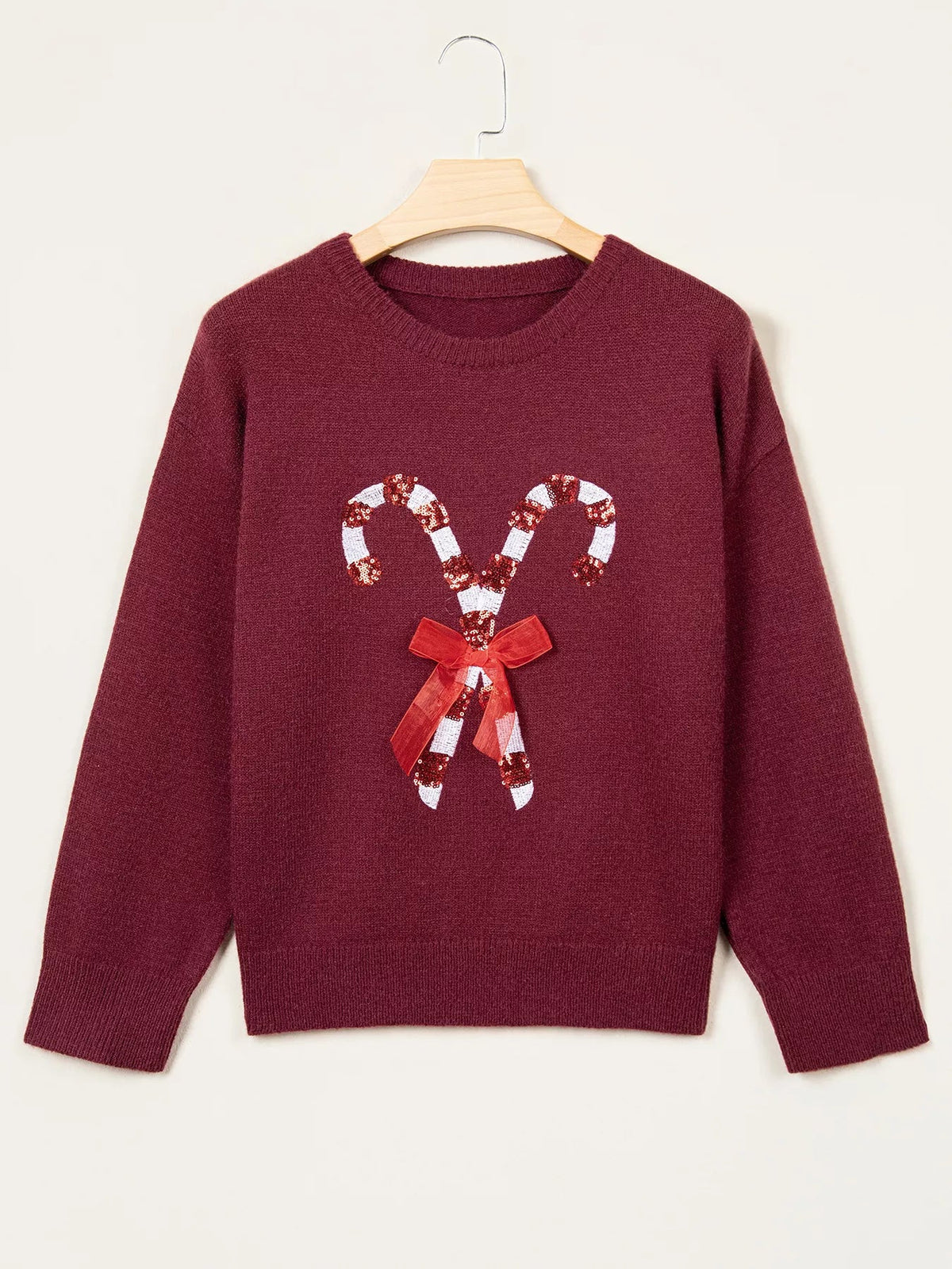 Sequined Candy Cane Festive Casual Christmas Sweater - Bitsy Gypsy Boutique