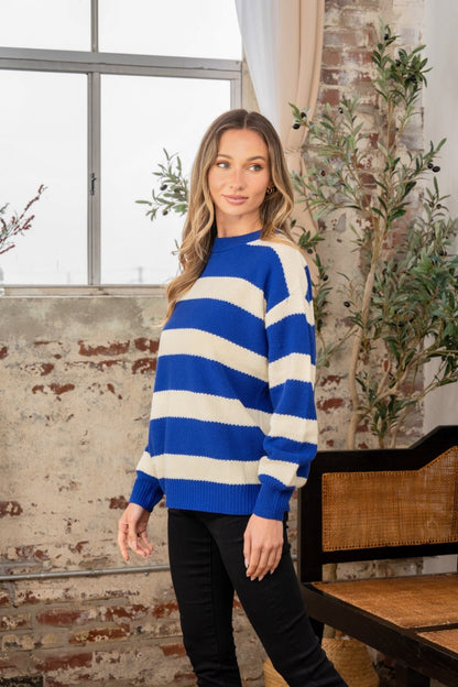 Sew In Love Full Size Contrast Striped Round Neck Sweater - Bitsy Gypsy Boutique