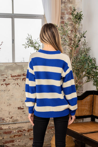 Sew In Love Full Size Contrast Striped Round Neck Sweater - Bitsy Gypsy Boutique