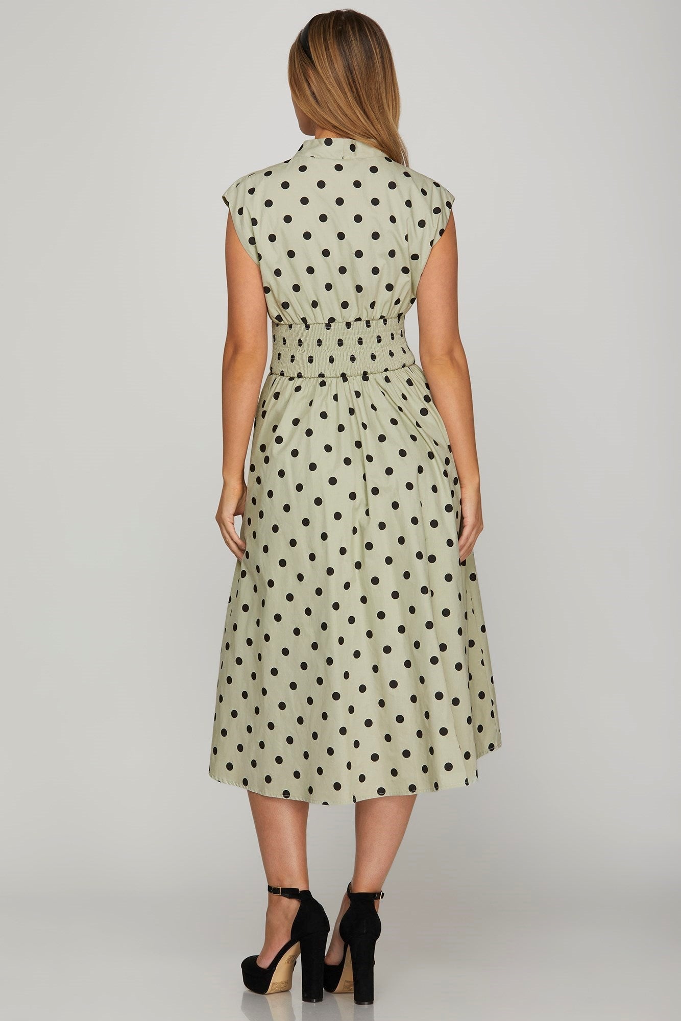 She + Sky Front Zip Polka Dots Cap Sleeve Midi Dress - Bitsy Gypsy Boutique