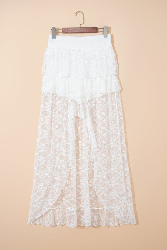 Sheer Lace Ruffle Tiered High - Low Skirt - Bitsy Gypsy Boutique