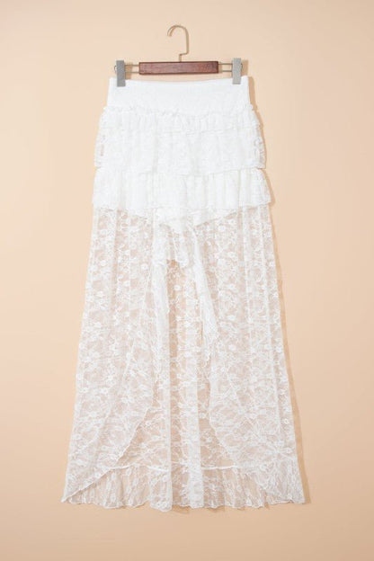 Sheer Lace Ruffle Tiered High - Low Skirt - Bitsy Gypsy Boutique
