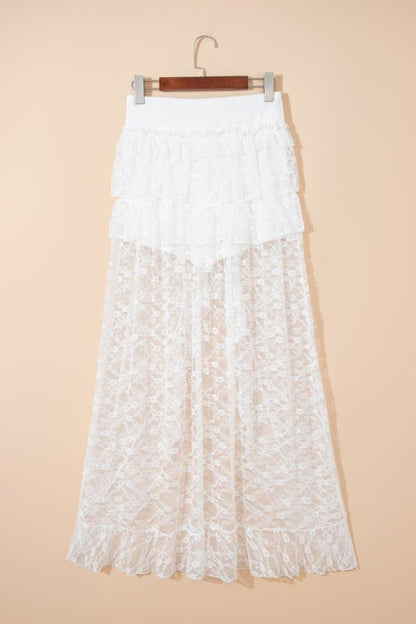 Sheer Lace Ruffle Tiered High - Low Skirt - Bitsy Gypsy Boutique