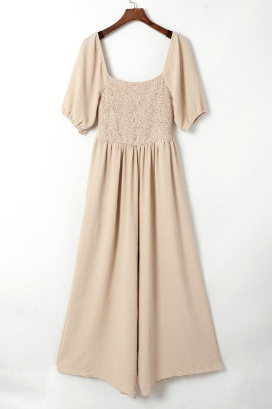 Short Bubble Sleeve Smocked Wide Leg Jumpsuit - Bitsy Gypsy Boutique
