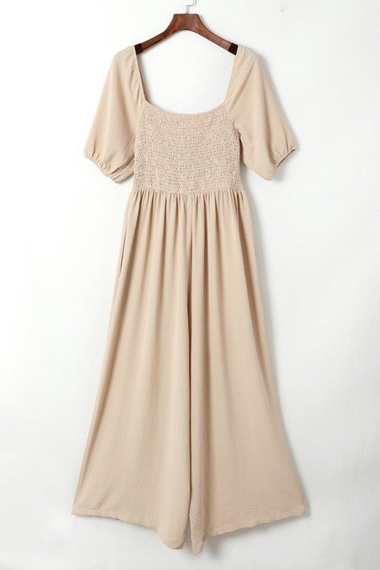 Short Bubble Sleeve Smocked Wide Leg Jumpsuit - Bitsy Gypsy Boutique