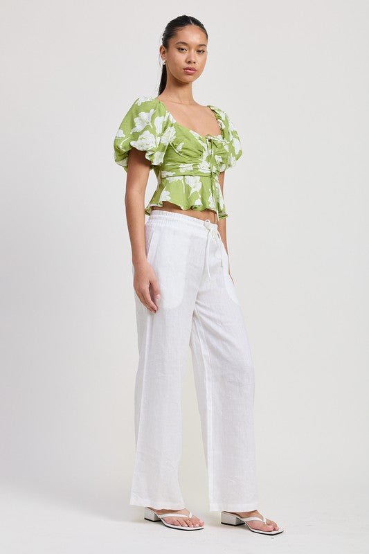 SHORT PUFF SLEEVE FLORAL BLOUSE - Bitsy Gypsy Boutique