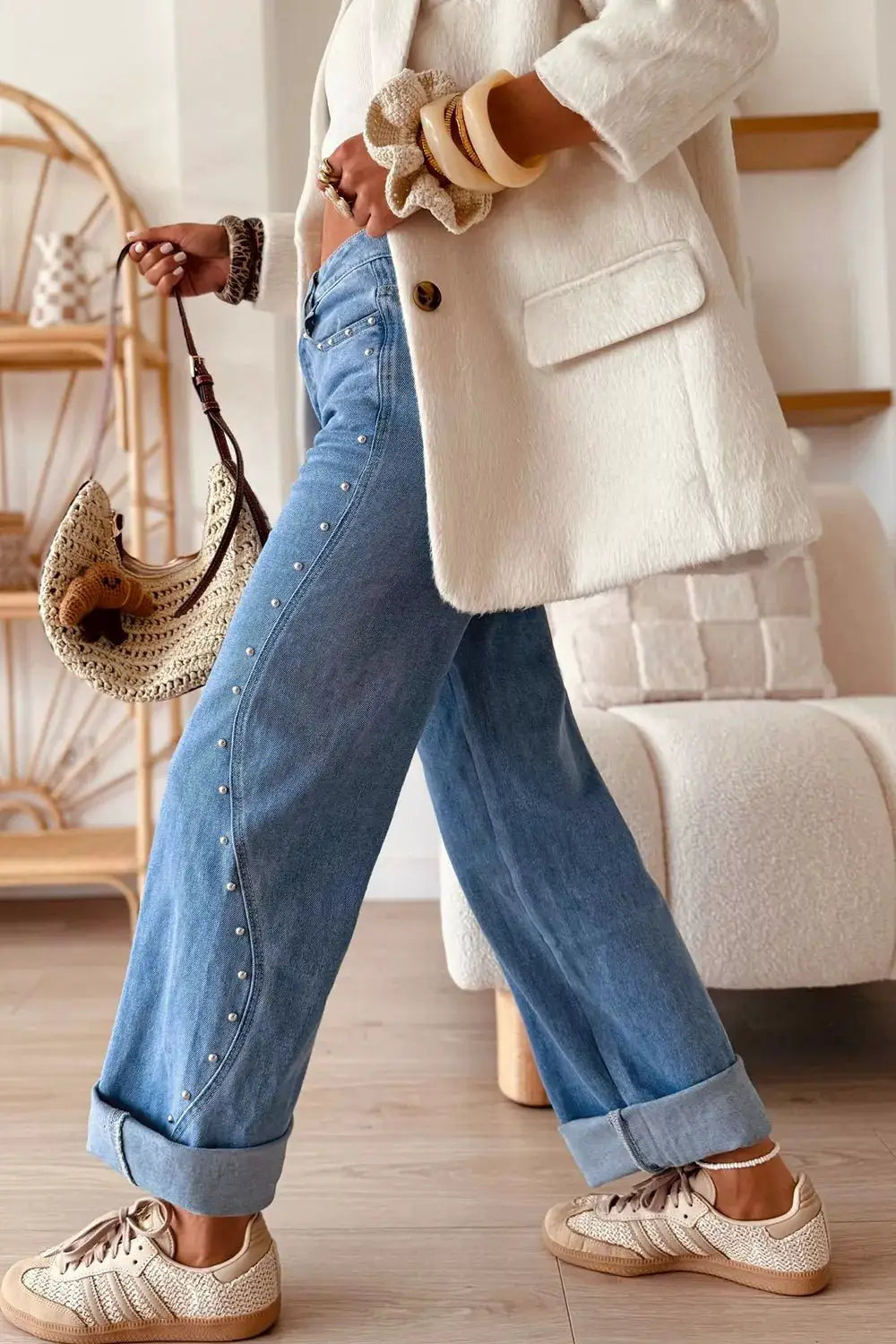 Side Seam Rivet Detail Ankle Length Casual Jeans by Trendsi