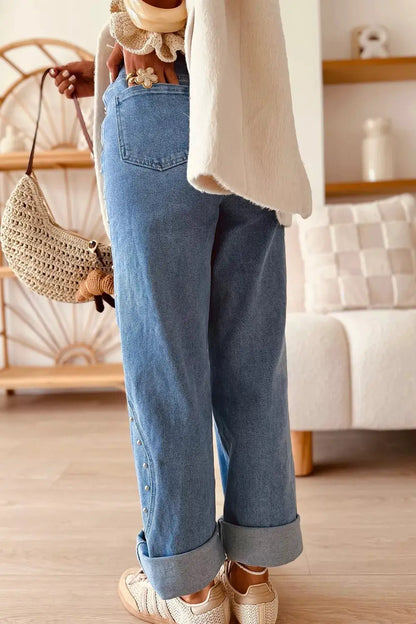 Side Seam Rivet Detail Ankle Length Casual Jeans by Trendsi