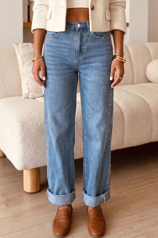 Side Seam Rivet Detail Ankle Length Casual Jeans - Bitsy Gypsy Boutique