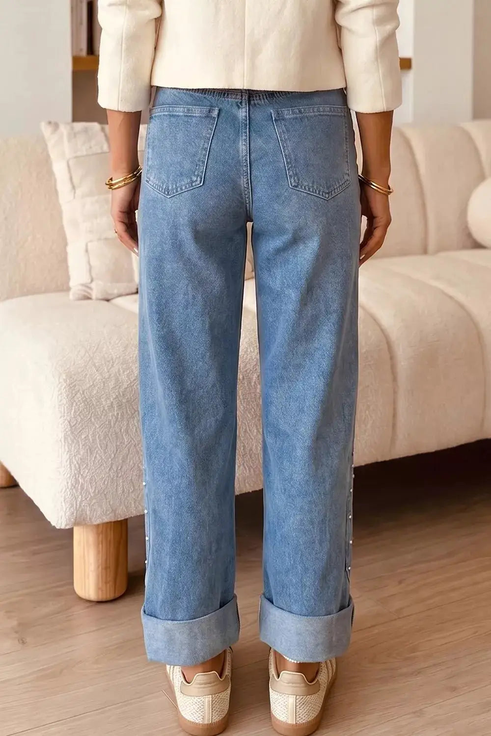Side Seam Rivet Detail Ankle Length Casual Jeans by Trendsi