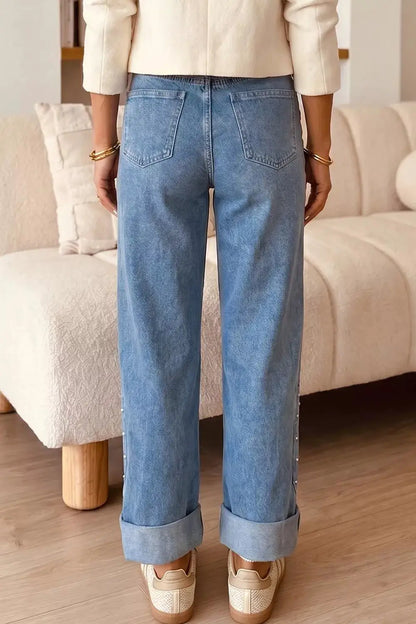 Side Seam Rivet Detail Ankle Length Casual Jeans by Trendsi