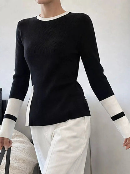 Side Slit Contrast Trim Sweater - Bitsy Gypsy Boutique