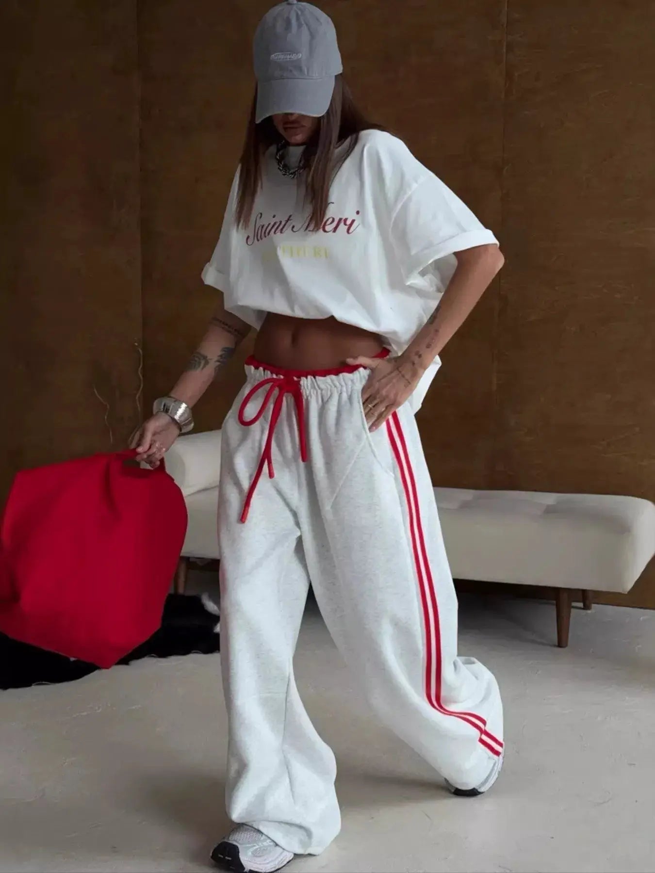 Side Stripes High-Waisted Wide-Leg Sweatpants - Bitsy Gypsy Boutique
