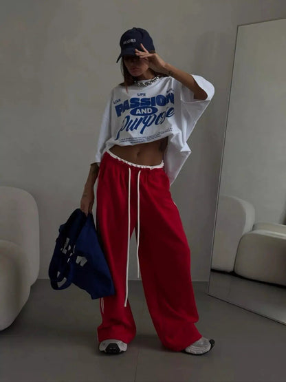 Side Stripes High-Waisted Wide-Leg Sweatpants - Bitsy Gypsy Boutique