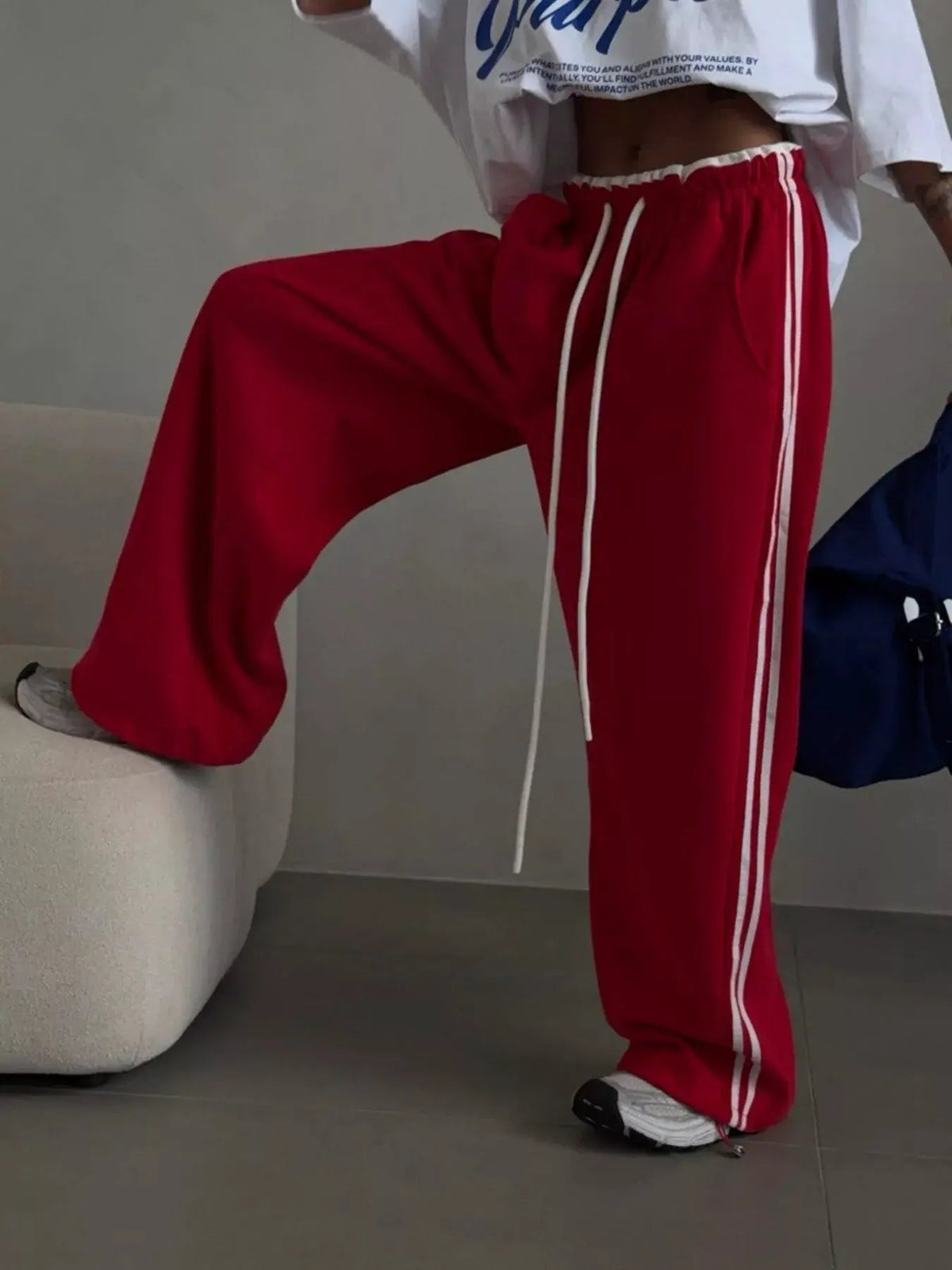 Side Stripes High-Waisted Wide-Leg Sweatpants - Bitsy Gypsy Boutique